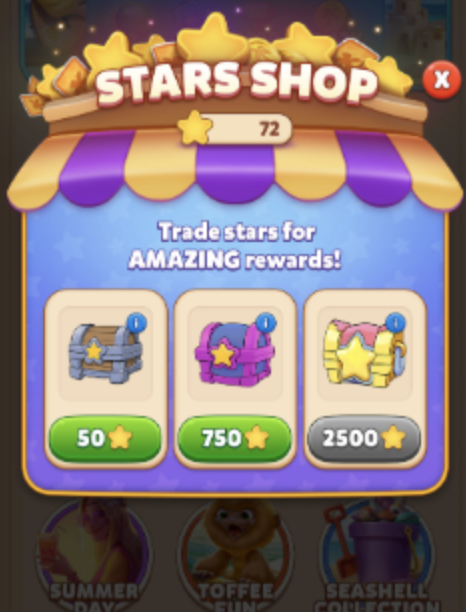 Stars Shop interface with options to trade stars for various chests, displaying star costs and current star balance.png
