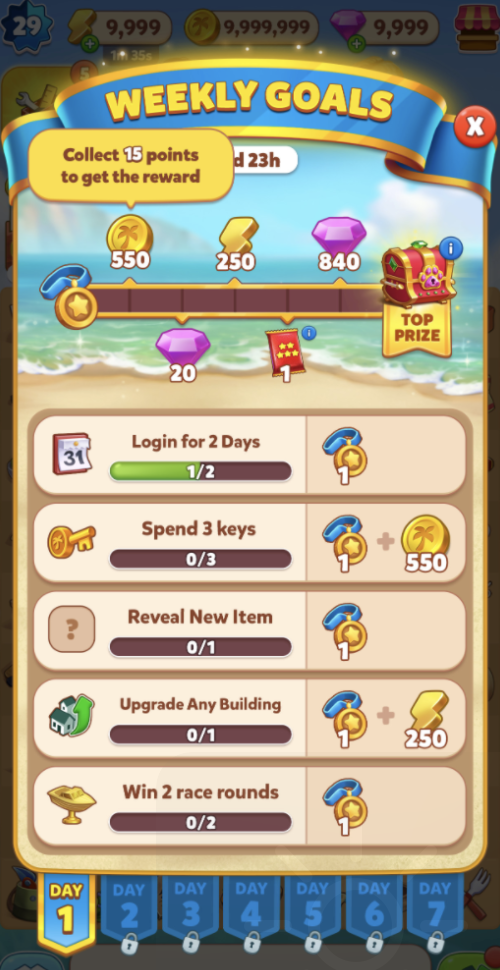 Weekly Goals interface showing tasks, points, and top prize progress.png