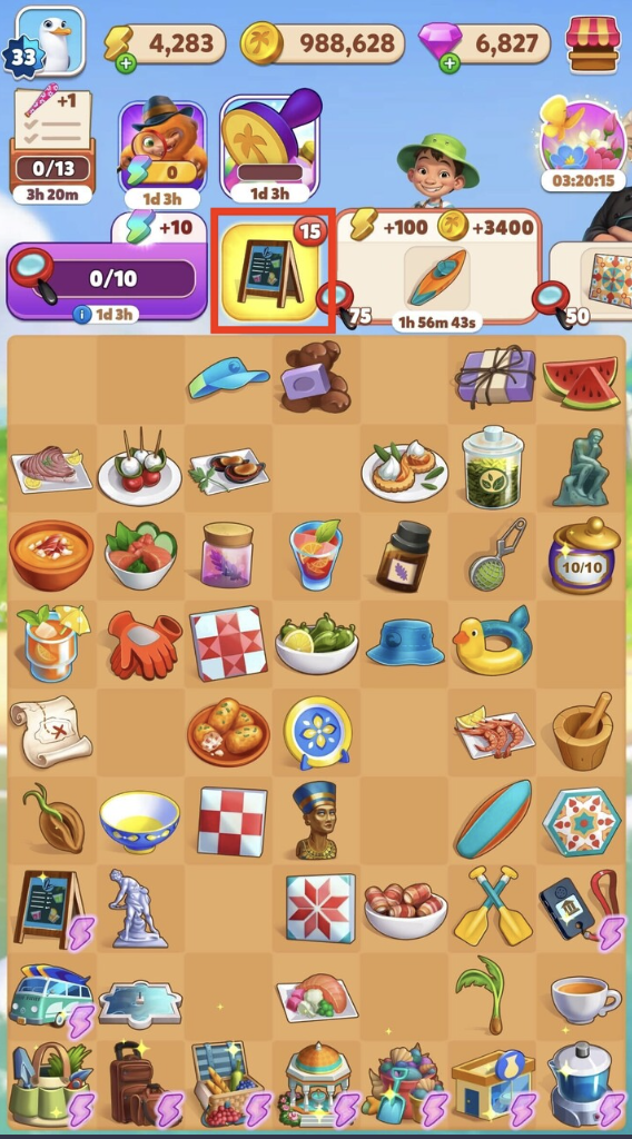 Main board showing a new item for a Daily Challenge order highlighted by a red box.png